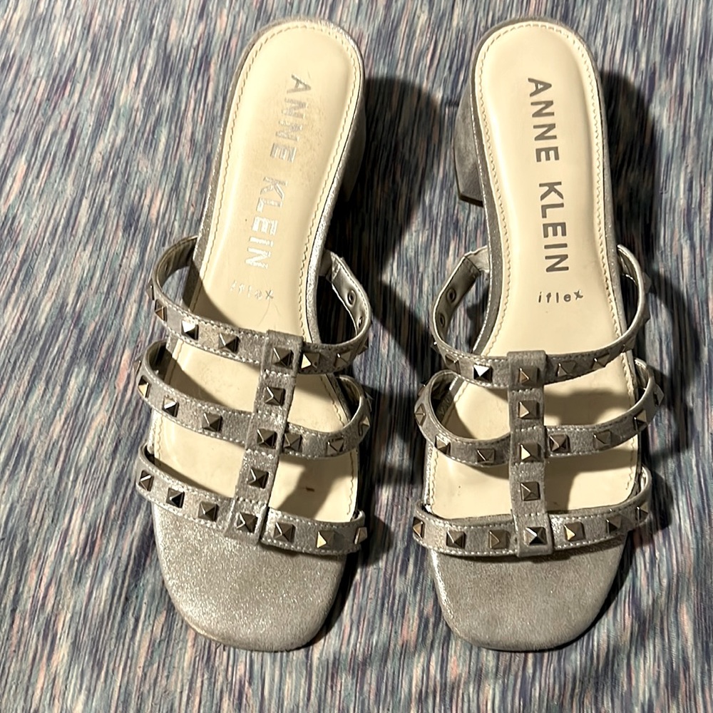Silver Anne Klein Sandals with metal studs